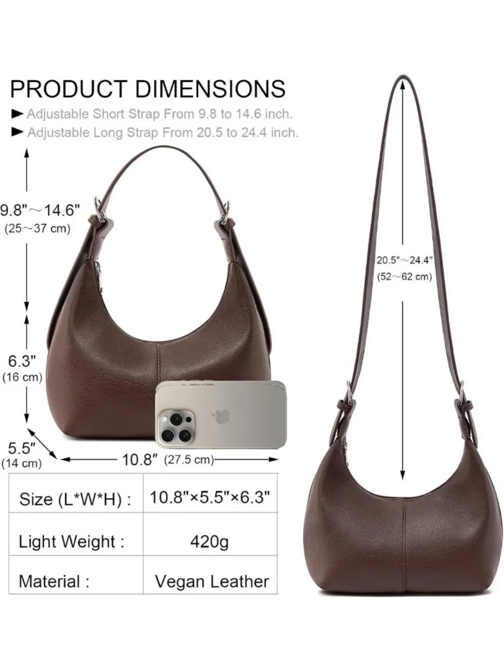 Soft Vegan Leather Hobo Bag for Women - Slouchy Crescent Shoulder Tote